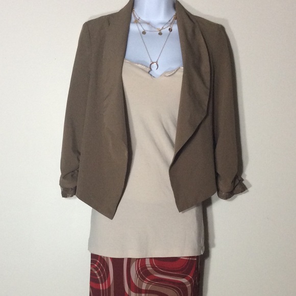 🌺 4PC SWIRL RED SKIRT TAN TANK COVER BLAZER CHAIN - Picture 2 of 8